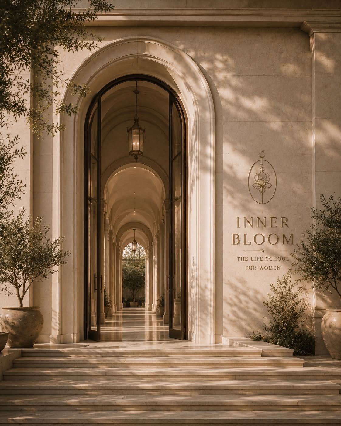 The sunlit stone archway entrance to Inner Bloom, The Life School For Women